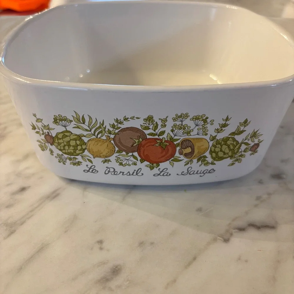 Corning Ware Leinsal La Sauge Casserole‎ Dish Square Vegetable Pattern Set of 2
